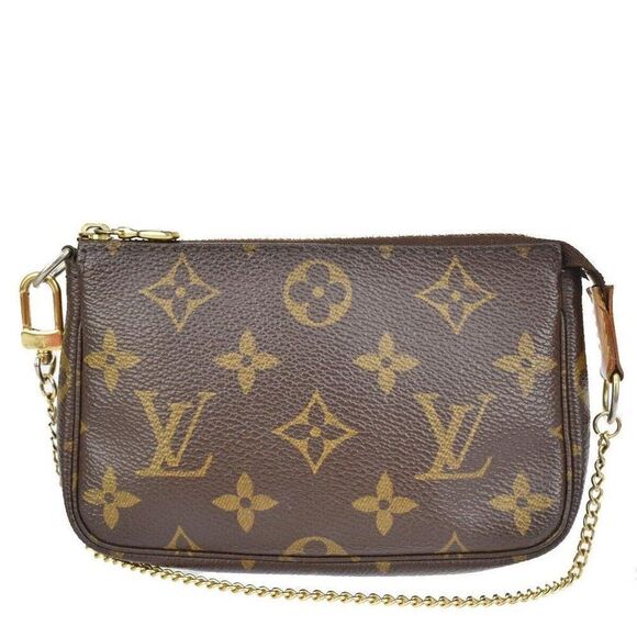 LOUIS VUITTON Mini Pochette Accessoires Hand Bag Monogram Leather - Picture 1 of 13